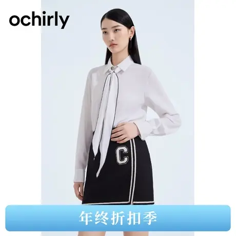 【新降】欧时力 学院风长袖衬衫女2023新款秋装宽松通勤配领带图片