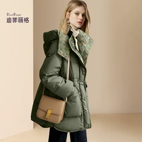 迪菲丽格欧货高级感爆款羽绒服女2023新款冬季中长款百搭连帽外套图片