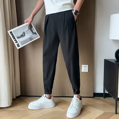 春秋季裤子潮流小西裤小脚裤2023新款男裤潮牌痞帅运动休闲九分裤商品大图
