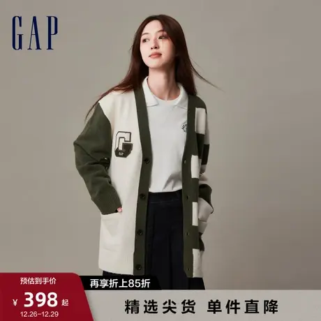 Gap男女装春秋LOGO校园风宽松V领针织衫毛衣高级情侣开衫842135图片
