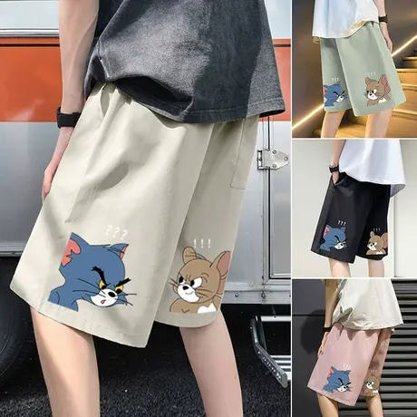 潮流印花短裤男夏季冰丝休闲裤港风大裤衩速干薄款青少年直筒宽松图片