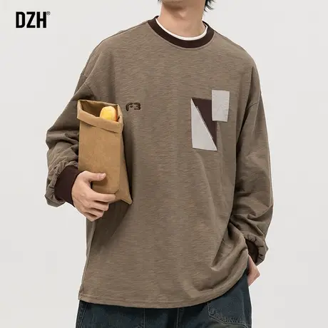 男生圆领长袖t恤男纯棉春季潮牌刺绣打底衫套头上衣2024年新款潮商品大图