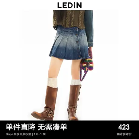 【商场同款】乐町复古洗水牛仔短裙冬季女生时尚半身裙C2GED4101图片