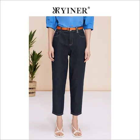 YINER音儿女装春季复古通勤高腰锥形设计感牛仔裤商品大图