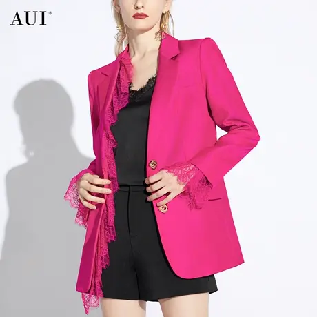 AUI玫红色御姐气质设计感西装外套女2024春新款职业廓形宽松西服商品大图