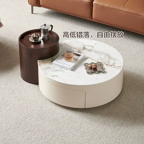 全友家居高矮圆茶几组合家用钢化玻璃易清洁茶台图片