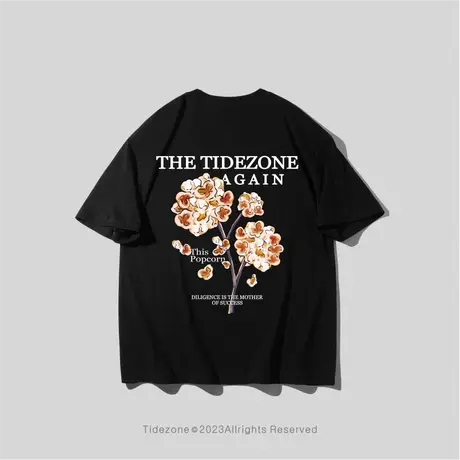 Ohlyah美式街头半截袖男女小众字母爆米花树学生纯棉圆领短袖t恤图片