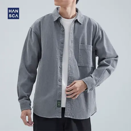 hansca灯芯绒衬衫长袖男高级感青少年秋季美式复古重磅休闲外套男商品大图