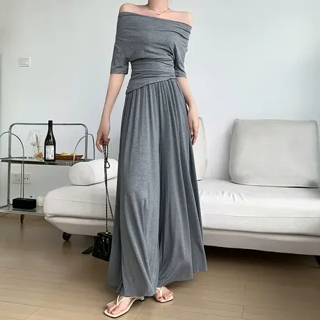 灰色阔腿裤女高腰垂感直筒休闲裤子2024夏季薄款莫代尔舞蹈垂垂裤图片