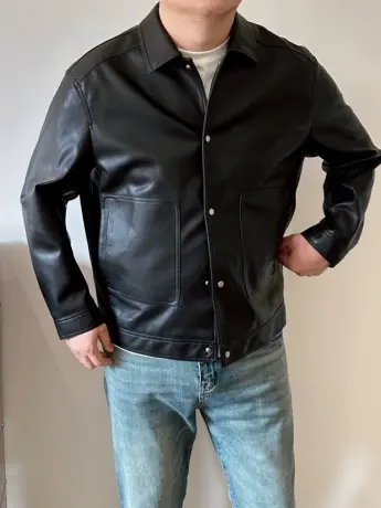 DAEVU春秋新款帅气潮胖子大号加肥加大码男士短款翻领PU皮衣夹克商品大图