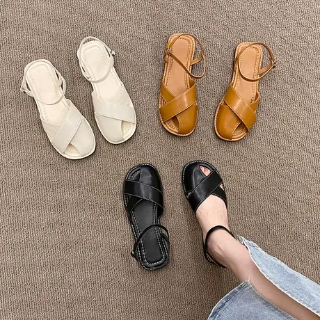 鞋子女2024年新款凉鞋百搭休闲学生爆款软底包头罗马鞋配裙子小众商品大图