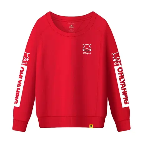 Ohlyah潮牌大红色卫衣女2023春秋卡通英文本命年胖MM宽松大码上衣图片