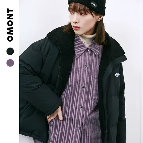 omont蛋挞家 复古宽松正反两穿翻领羊羔毛外套羽绒服女保暖秋冬商品大图