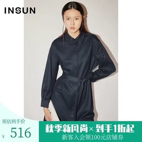 恩裳COVER冬季2022时尚斜纹肌理感蓄热黑科技小落肩连衣裙女图片