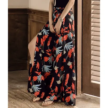 波西米亚雪纺阔腿裤裙裤女夏季薄款民族风沙滩裤拖地裤垂感高级感商品大图