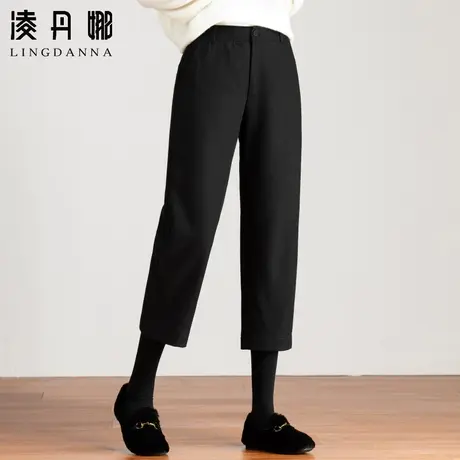 八分羊毛呢子裤子女秋冬萝卜裤大码直筒九分哈伦裤宽松女士毛呢裤图片