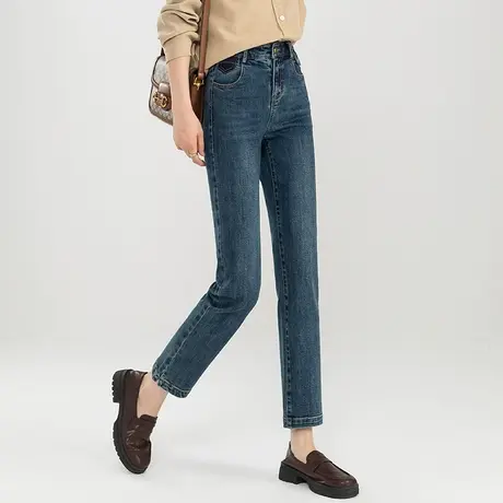 高腰烟管裤牛仔裤女2023新款春秋女裤显瘦铅笔裤秋季九分裤直筒裤图片