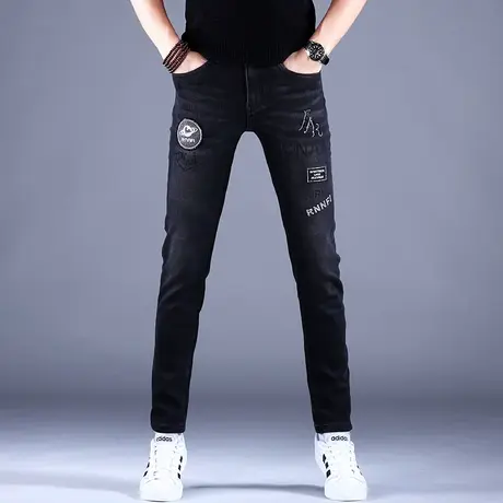 男士刺绣花牛仔裤男秋款2023年新款高端潮牌修身小脚裤子休闲弹力图片