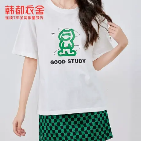 韩都衣舍百搭休闲上衣2023夏季新款女装印花图案T恤DFV1100077T图片