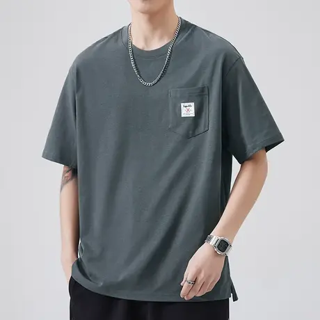 夏季纯棉圆领短袖t恤男士2023新款夏天全棉体恤衫男款上衣服男装商品大图