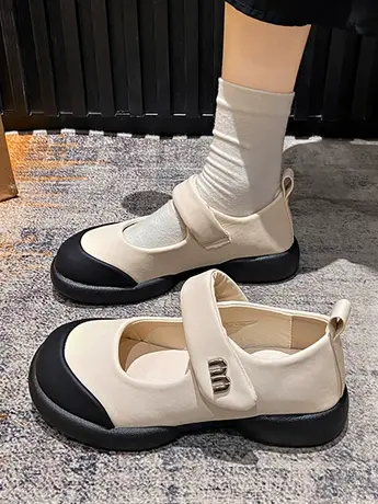 丑萌大头玛丽珍浅口单鞋女2023夏季新款简约百搭魔术贴厚底小白鞋商品大图
