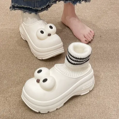 搞怪大眼睛防水棉鞋女冬季外穿加绒保暖连袜鞋厚底增高时尚雪地靴图片