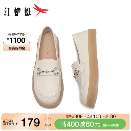 红蜻蜓英伦风乐福鞋春秋女鞋平底一脚蹬轻便小皮鞋通勤工作单鞋女图片