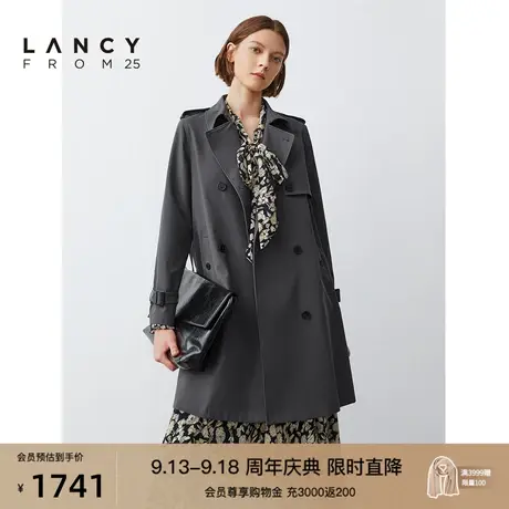 朗姿中长款灰色风衣高级感商场同款女士外套2022秋季新款法式气质商品大图
