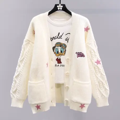 日系学院风五角星毛衣外套女秋冬2023新款宽松慵懒高级感针织开衫图片