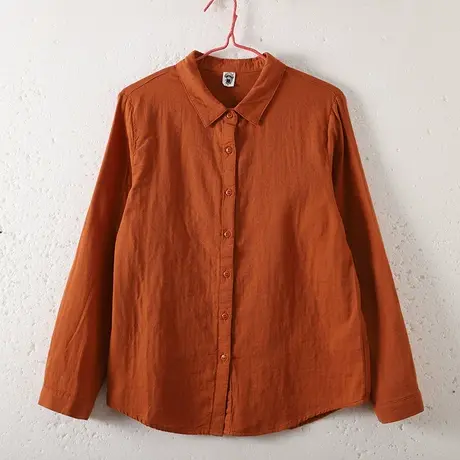 dza 文艺复古纯色全棉设计感长袖衬衫女士春新款宽松上衣休闲衬衣图片