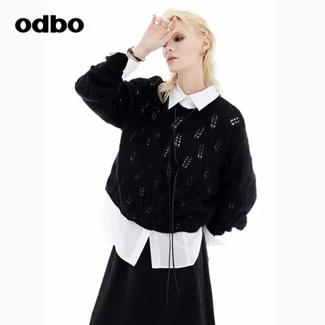 odbo/欧迪比欧品牌女装镂空针织毛衫2024秋季新款穿搭单品上衣女商品大图
