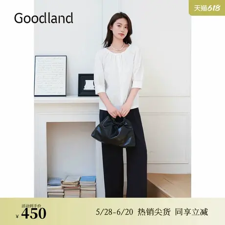 Goodland美地秋季复古维多利亚褶圆领灯笼袖衬衫上衣商品大图