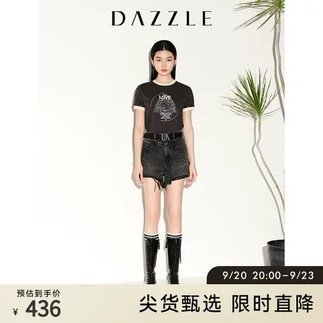 DAZZLE地素奥莱 春夏黑色小众做旧毛边设计感休闲牛仔短裤女图片
