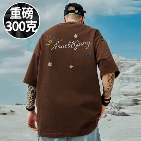 100%纯棉港风潮牌宽松美式复古T恤短袖加肥加大码男装胖子半袖夏商品大图