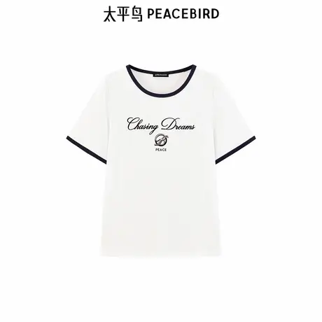 太平鸟女装 撞色毛绒字母白色修身时尚洋气正品短袖T恤A1CNF1339图片
