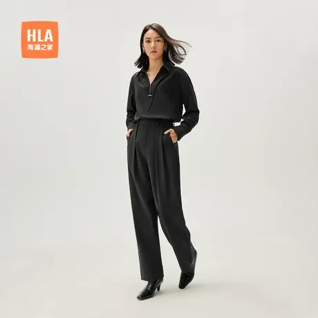 HLA/海澜之家微弹休闲裤2024春夏新款日常通勤松紧腰宽松裤子女装商品大图