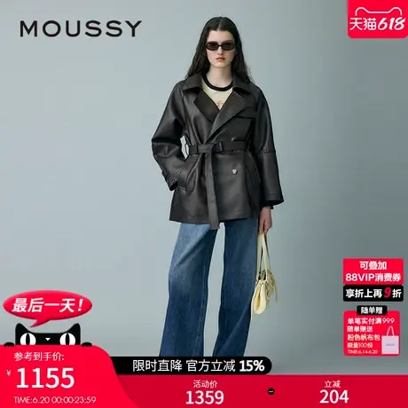 MOUSSY 2025夏季新品复古港风翻领中长款皮质外套女010ISH30-0571图片