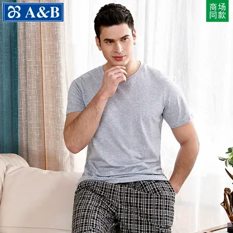 AB汗衫男短袖精梳纯棉背心圆领宽松大码中老年夏季打底老头衫汗衫商品大图