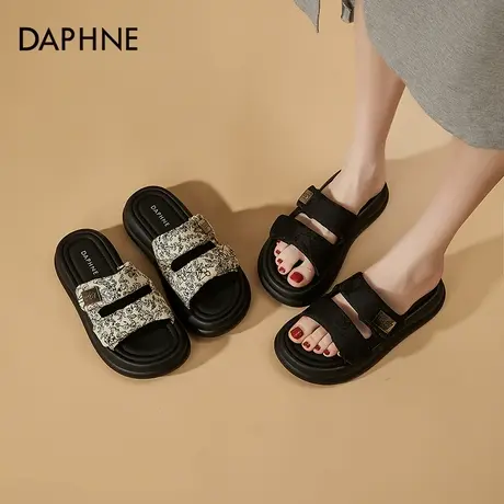 Daphne/达芙妮厚底黑色女鞋2025新款夏季超火凉鞋外穿软底不累脚图片