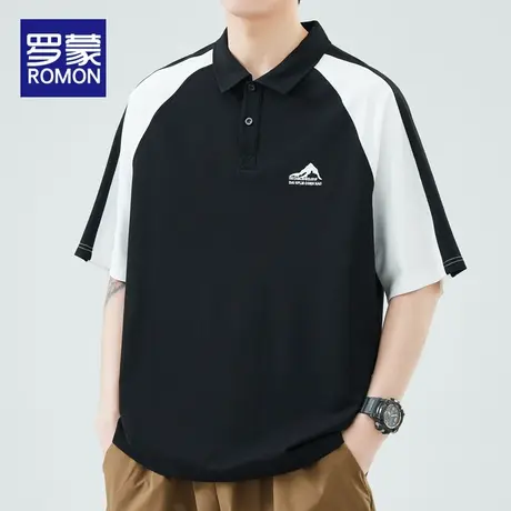 罗蒙男士Polo衫夏季薄款2025新款撞色拼接短袖t恤男翻领休闲上衣商品大图