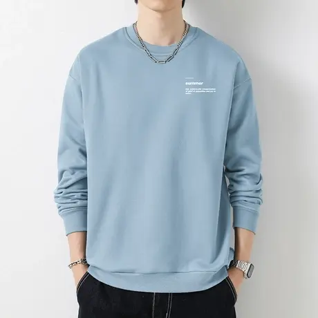 380g重磅纯棉圆领卫衣男宽松潮流摇粒绒印花长袖t恤套头无帽上衣商品大图