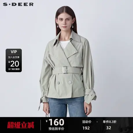 【sdeer奥莱】圣迪奥女装西装领收腰双排扣条纹外套S22162210图片