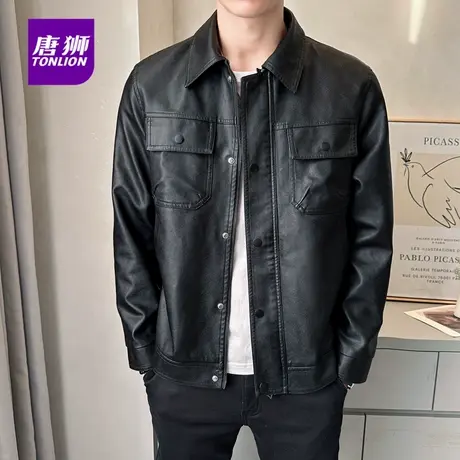 唐狮秋冬季新款男士机车pu皮夹克美式复古做旧休闲翻领皮衣外套AP商品大图