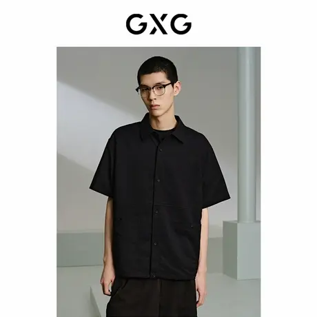 【X】GXG男装黑色肌理休闲短袖衬衫24年夏品G24X232004商品大图