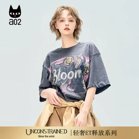 a02【ET释放系列】宽松圆领短袖T恤女2025新款秋季打底衫上衣秋装商品大图