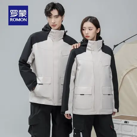 【一衣三穿】罗蒙短款冲锋外套2025冬季新款可拆羽绒内胆情侣服男商品大图