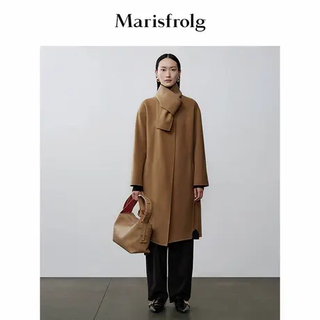 【商场同款】Marisfrolg玛丝菲尔冬季新款极简风浅咖色毛呢外套商品大图