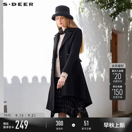 sdeer圣迪奥冬装女装西装领双排扣不规则毛呢大衣女S21461803商品大图