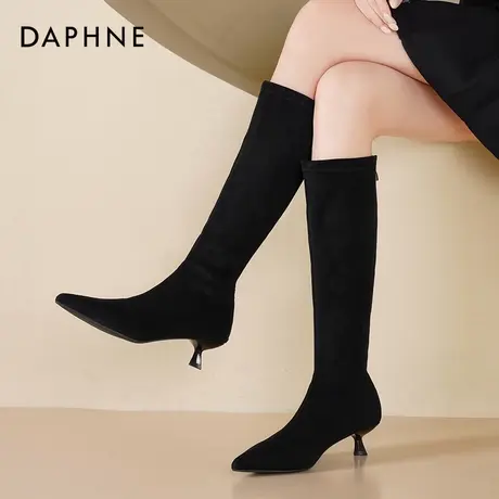 达芙妮长筒靴子女款2025秋冬爆款高筒靴弹力靴高跟瘦瘦靴尖头靴女图片