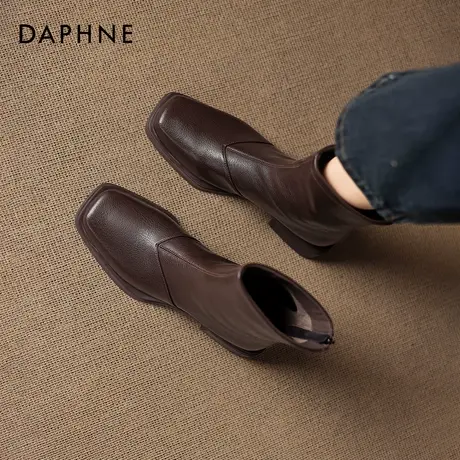 达芙妮平底短靴棕色靴子女20255新款冬季英伦瘦瘦靴切尔西马丁靴商品大图